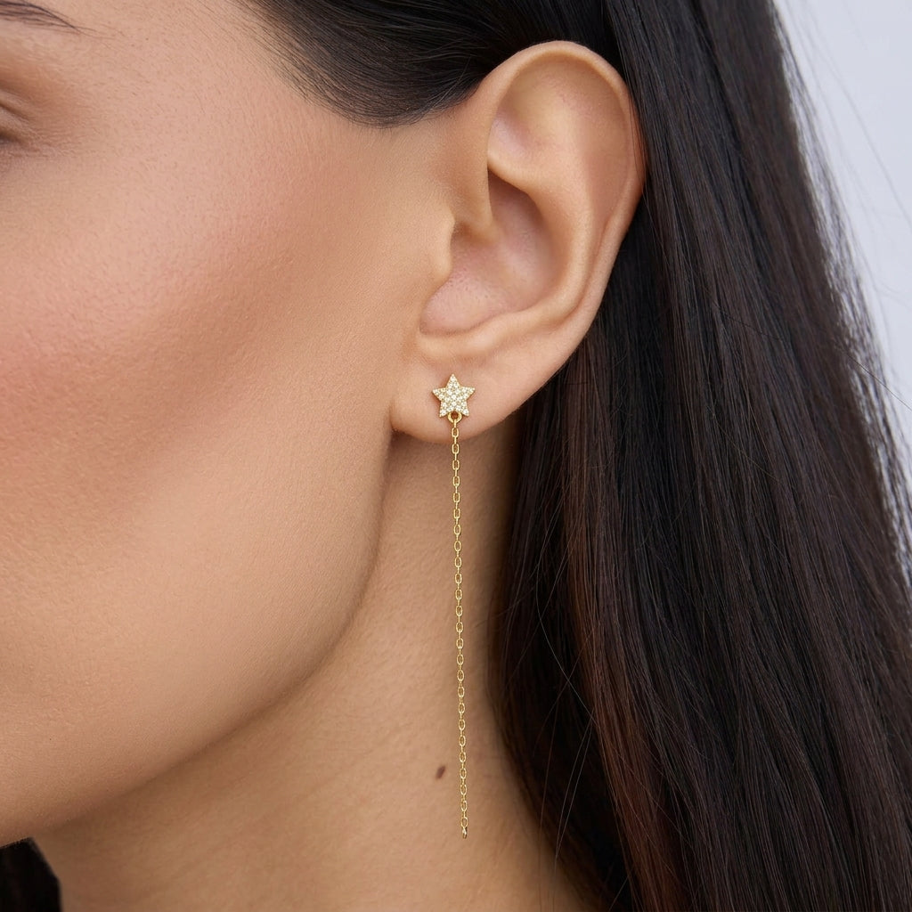 Diamond Star Drop Earrings