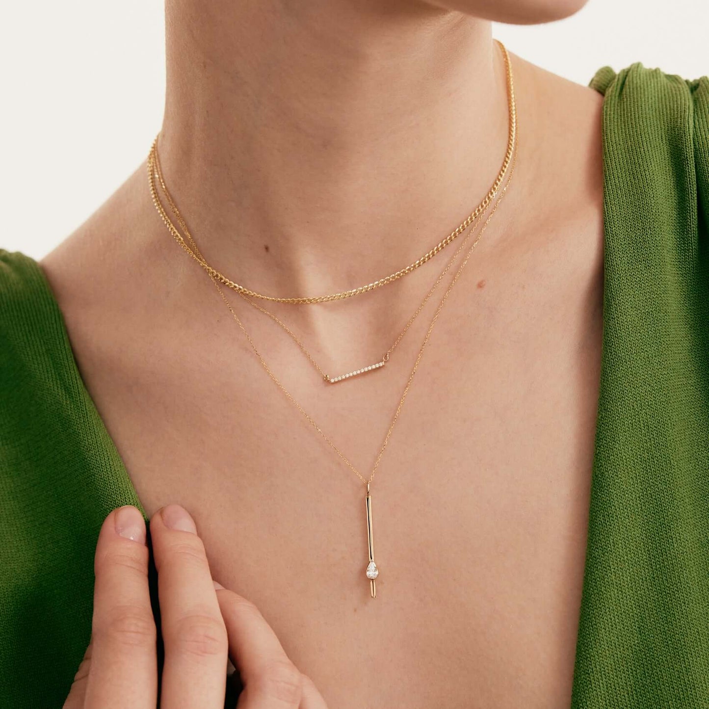 Teardrop Bar Necklace in 14K Solid Gold