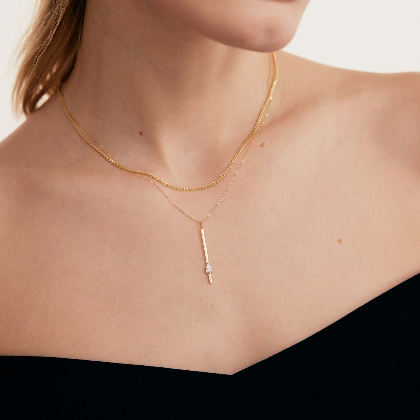 Teardrop Bar Necklace in 14K Solid Gold