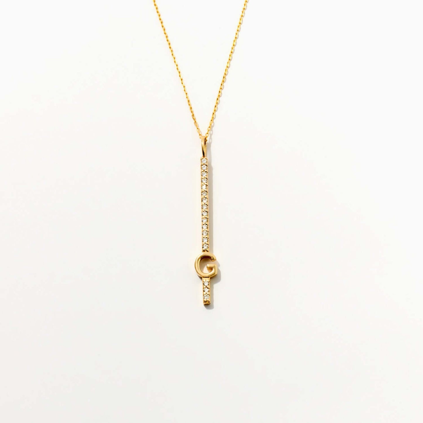 Custom Initial Vertical Bar Necklace in 14K Solid Gold