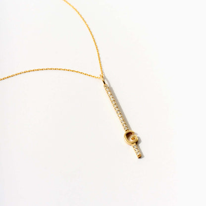 Custom Initial Vertical Bar Necklace in 14K Solid Gold