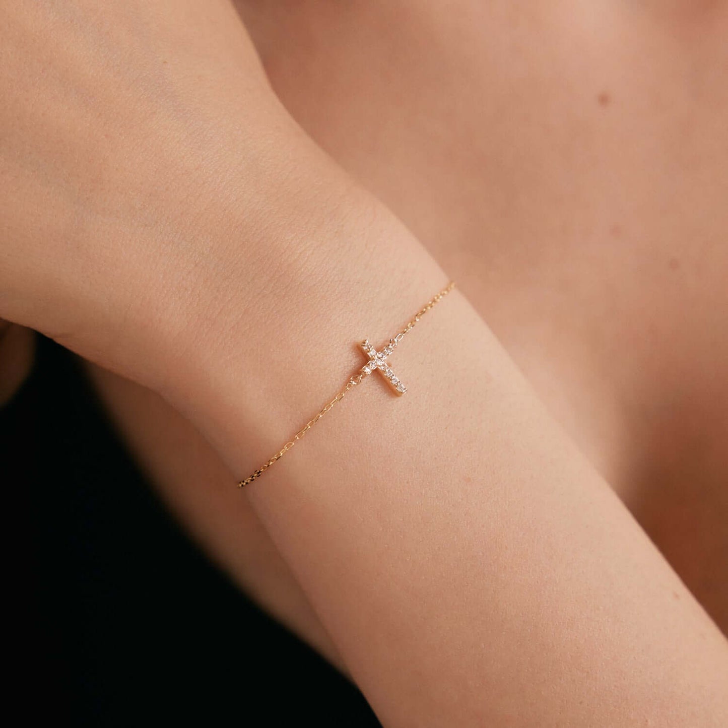 Diamond Cross Bracelet in 14K Solid Gold