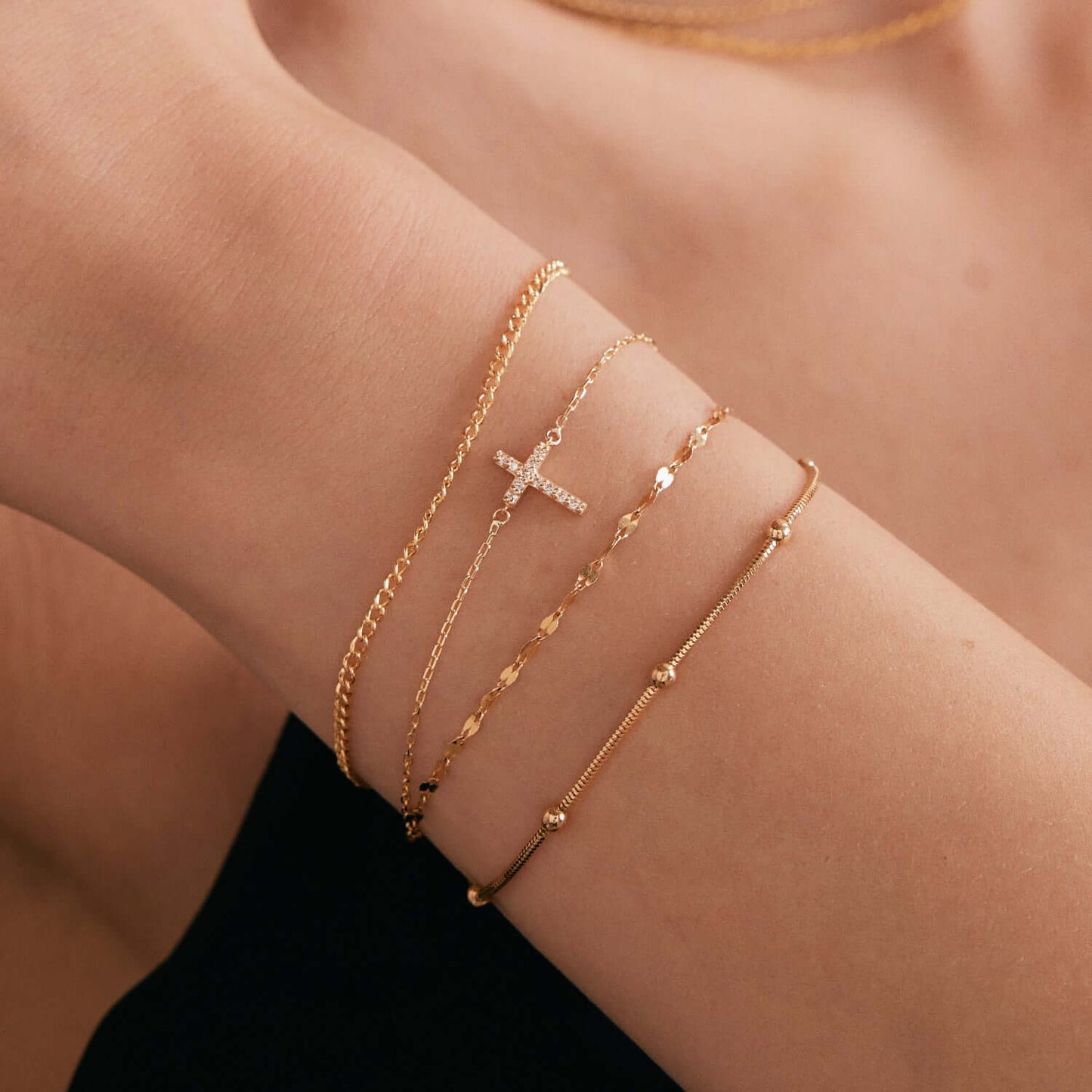 Diamond Cross Bracelet in 14K Solid Gold