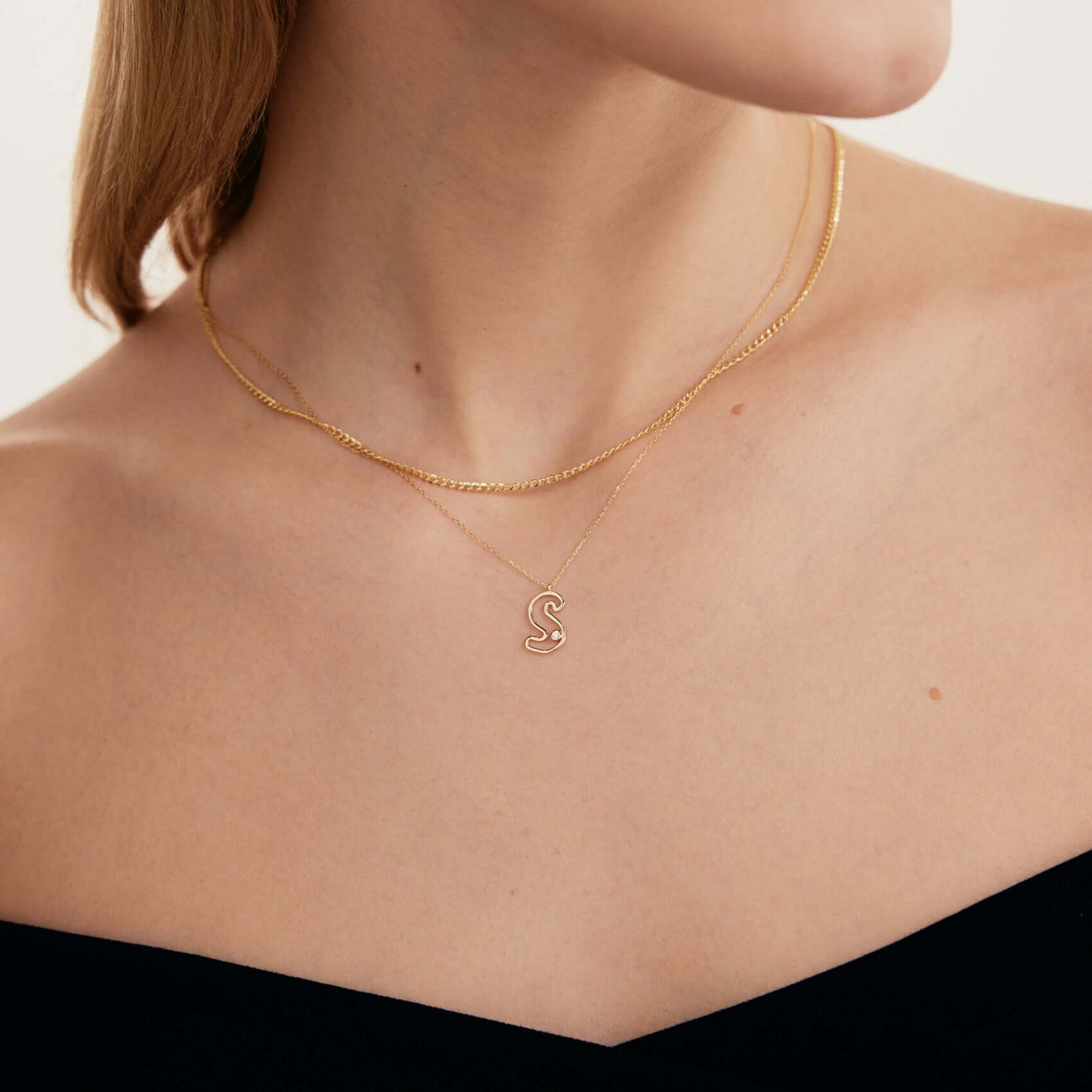 Diamond Bubble Initial Necklace