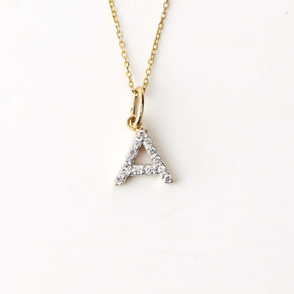 Diamond Initial Necklace in 14K Solid Gold | Diamond Letter