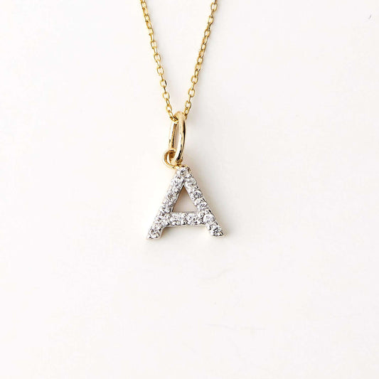 Diamond Initial Necklace in 14K Solid Gold | Diamond Letter