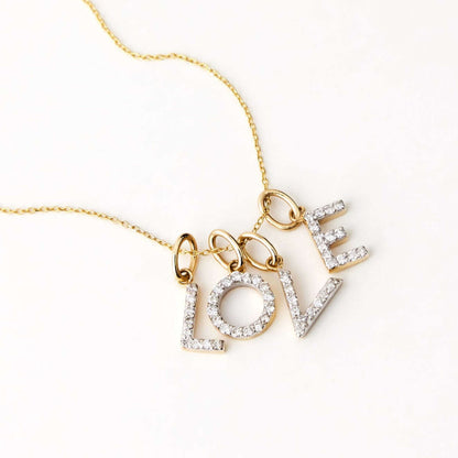 Diamond Initial Necklace in 14K Solid Gold | Diamond Letter