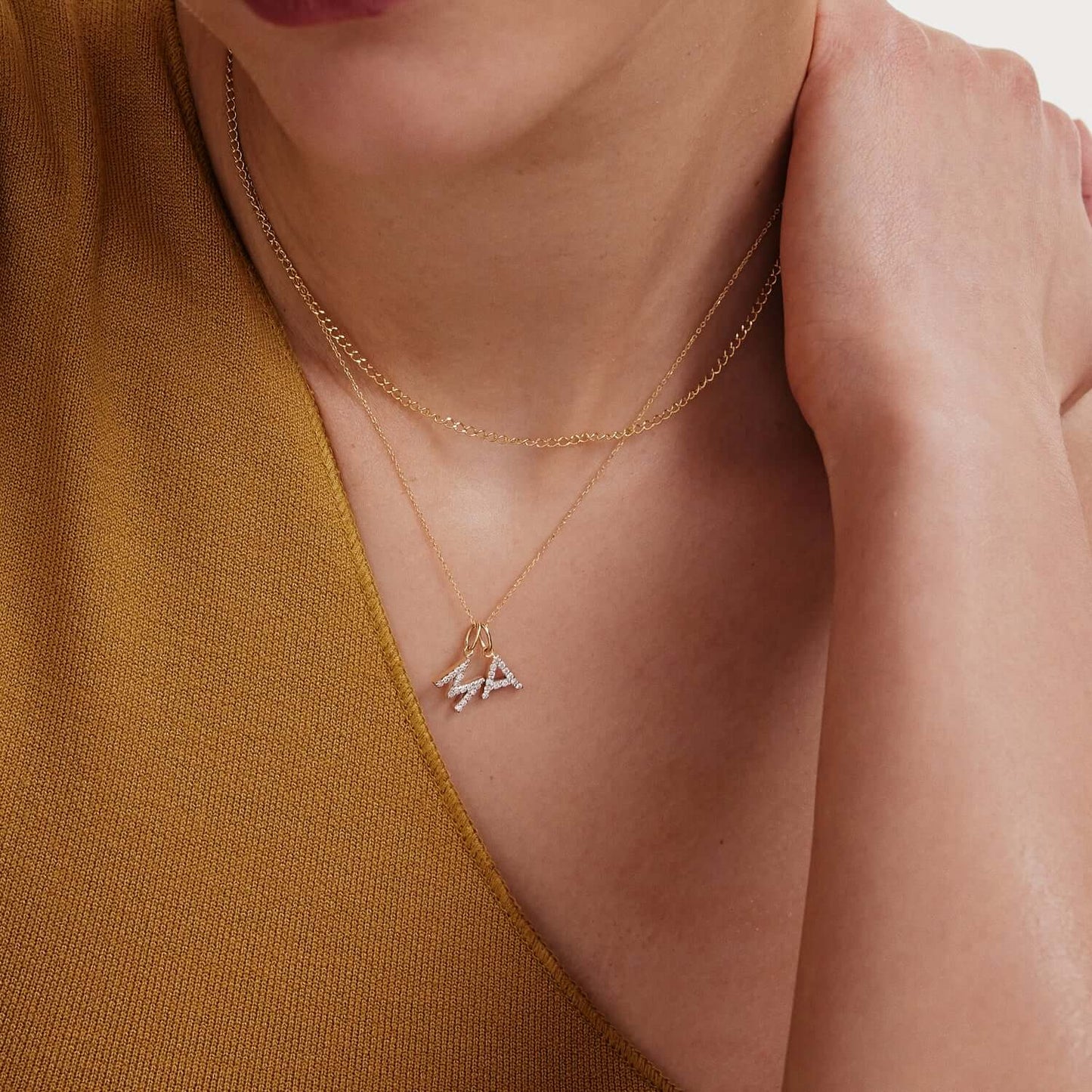 Diamond Initial Necklace in 14K Solid Gold | Diamond Letter