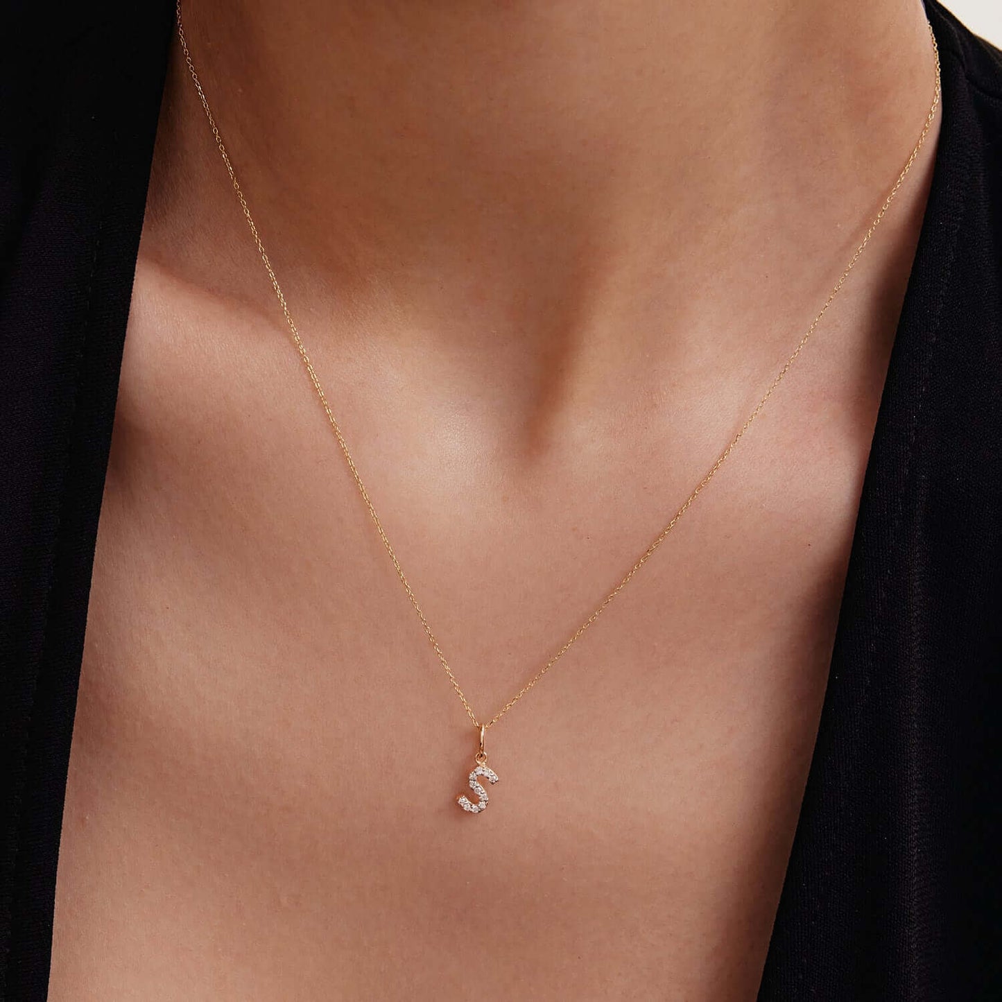 Diamond Initial Necklace in 14K Solid Gold | Diamond Letter