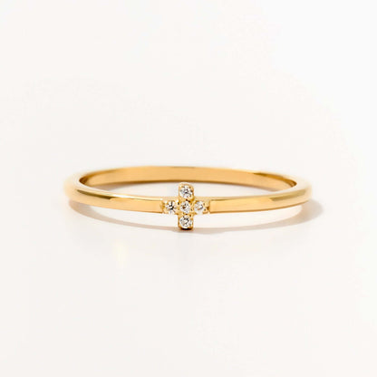 Diamond Pave Cross Ring in 14K Solid Gold