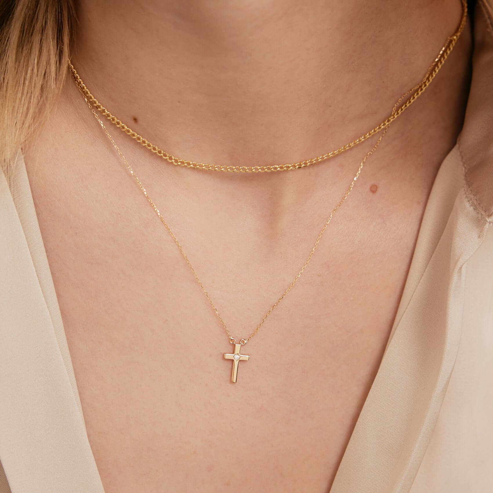 Diamond Solitaire Cross Necklace