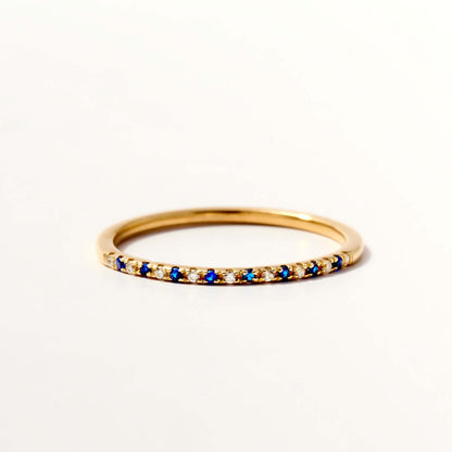 Diamond and Sapphire Half Eternity Ring in 14K Solid Gold