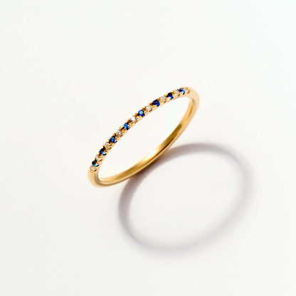 Diamond and Sapphire Half Eternity Ring in 14K Solid Gold