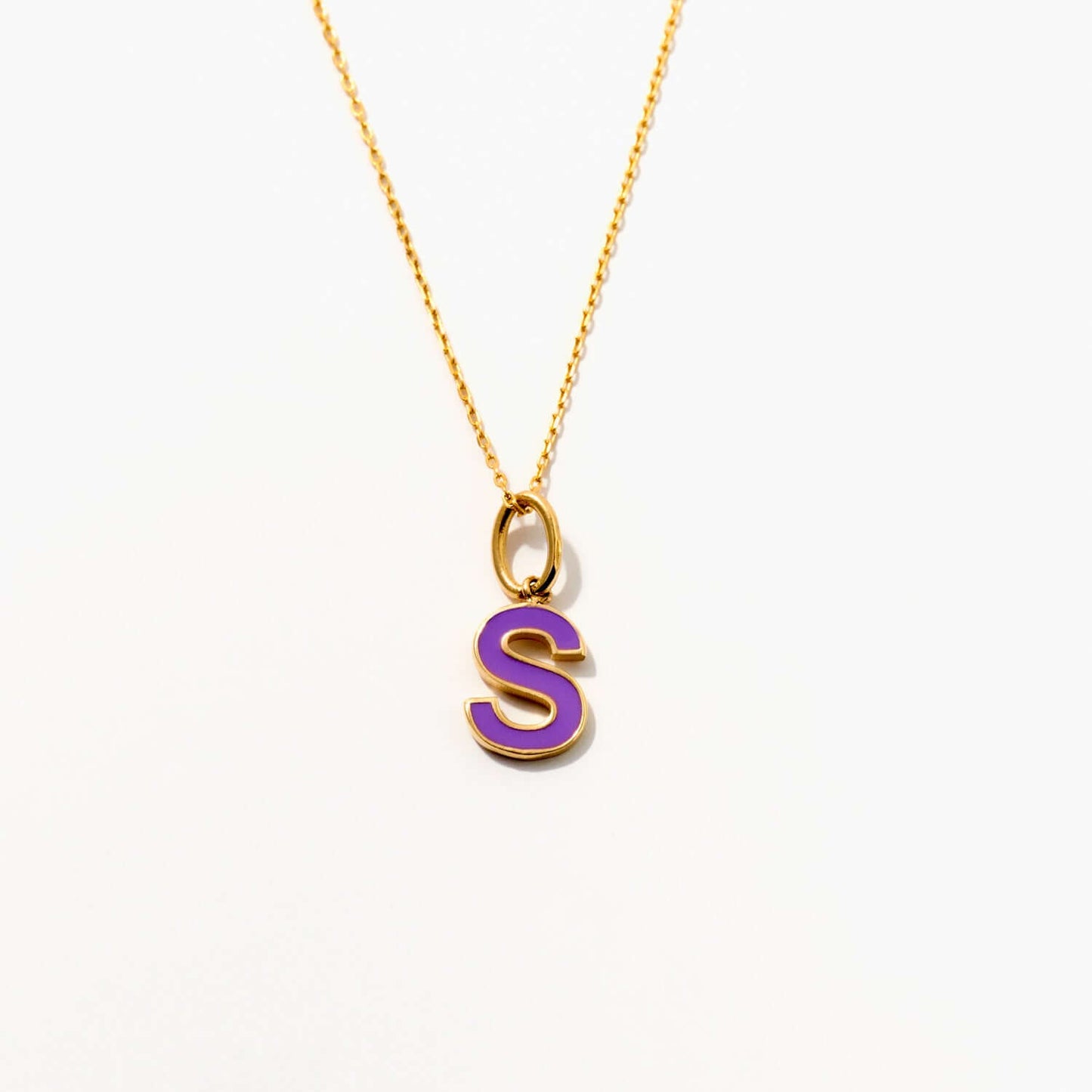 Enamel Initial Necklace in 14K Solid Gold