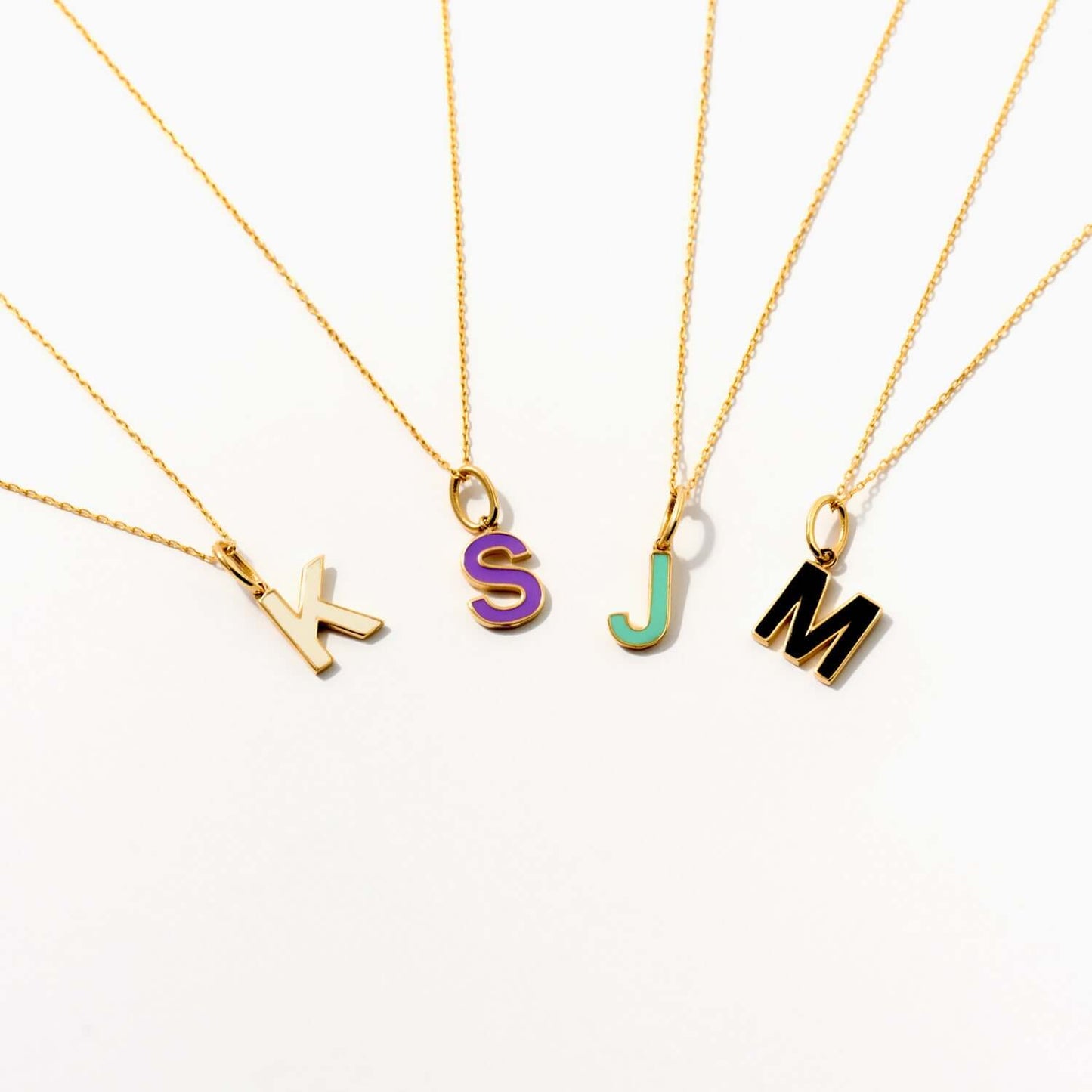 Enamel Initial Necklace in 14K Solid Gold