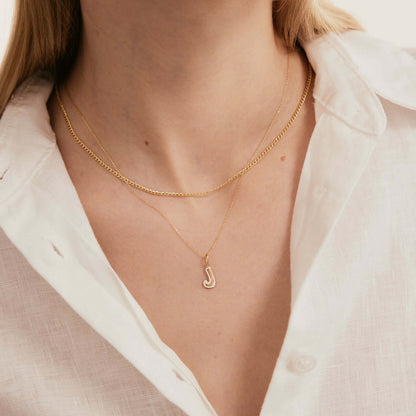 Collier Initiale Bulle Émaillée en Or Massif 14K 