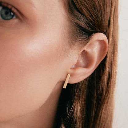 Engravable Bar Stud Earrings in 14K Solid Gold