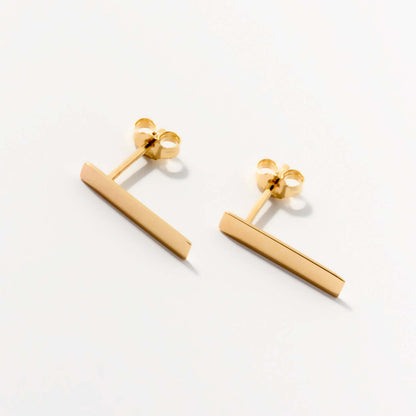 Engravable Bar Stud Earrings in 14K Solid Gold