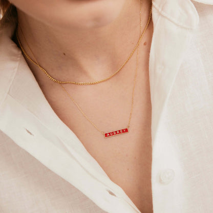 Enamel Name Bar Necklace in 14K Solid Gold