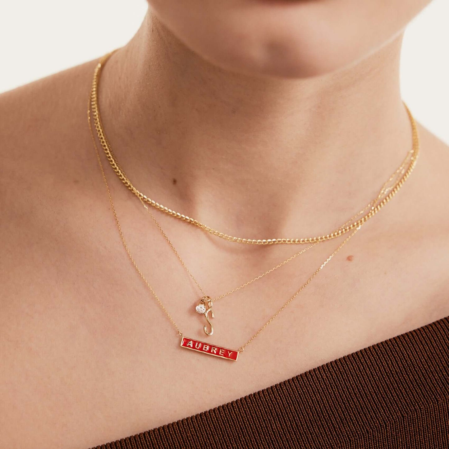 Enamel Name Bar Necklace in 14K Solid Gold