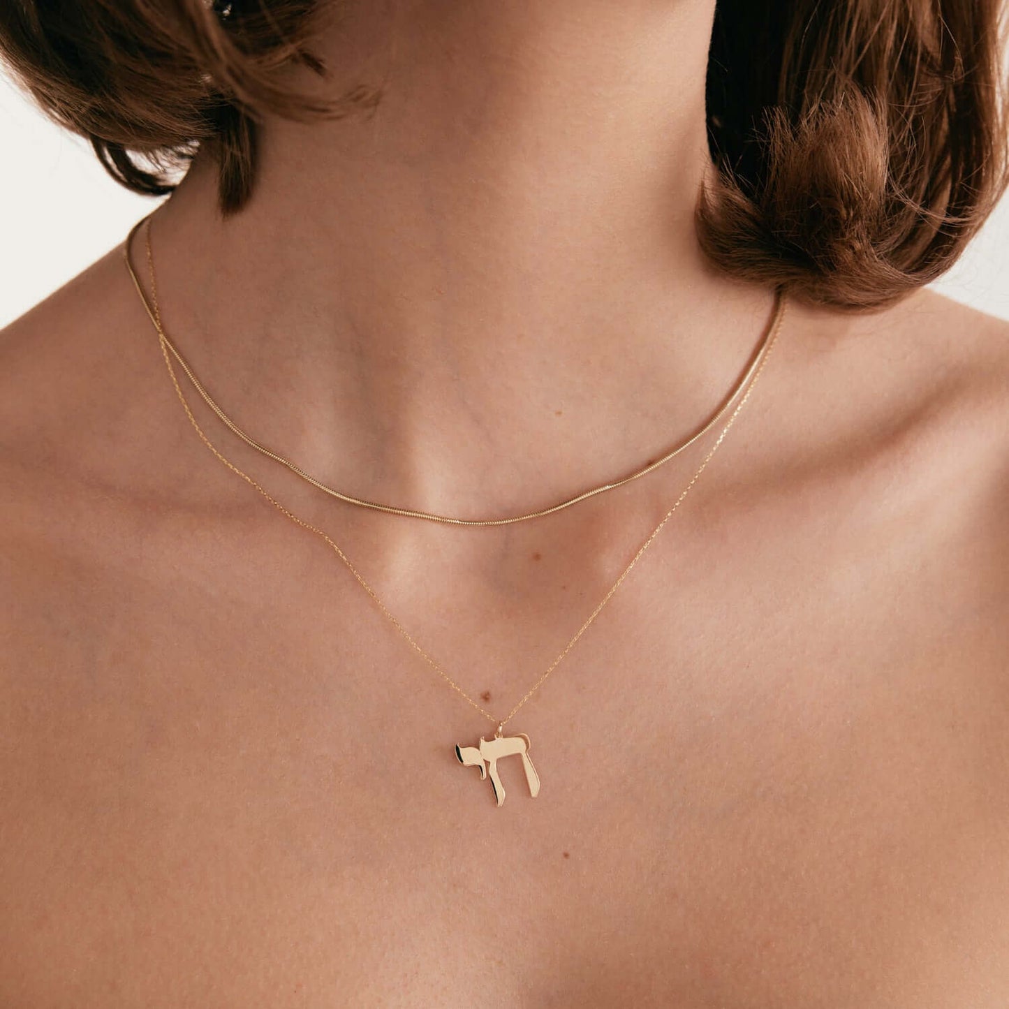 Hebrew Chai Necklace in 14K Solid Gold