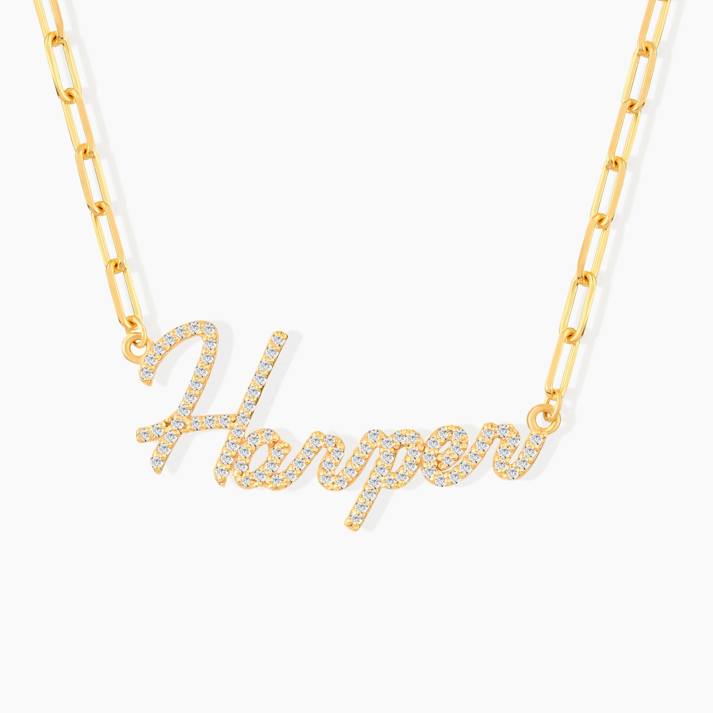 Diamond Custom Name Necklace on Paperclip Chain
