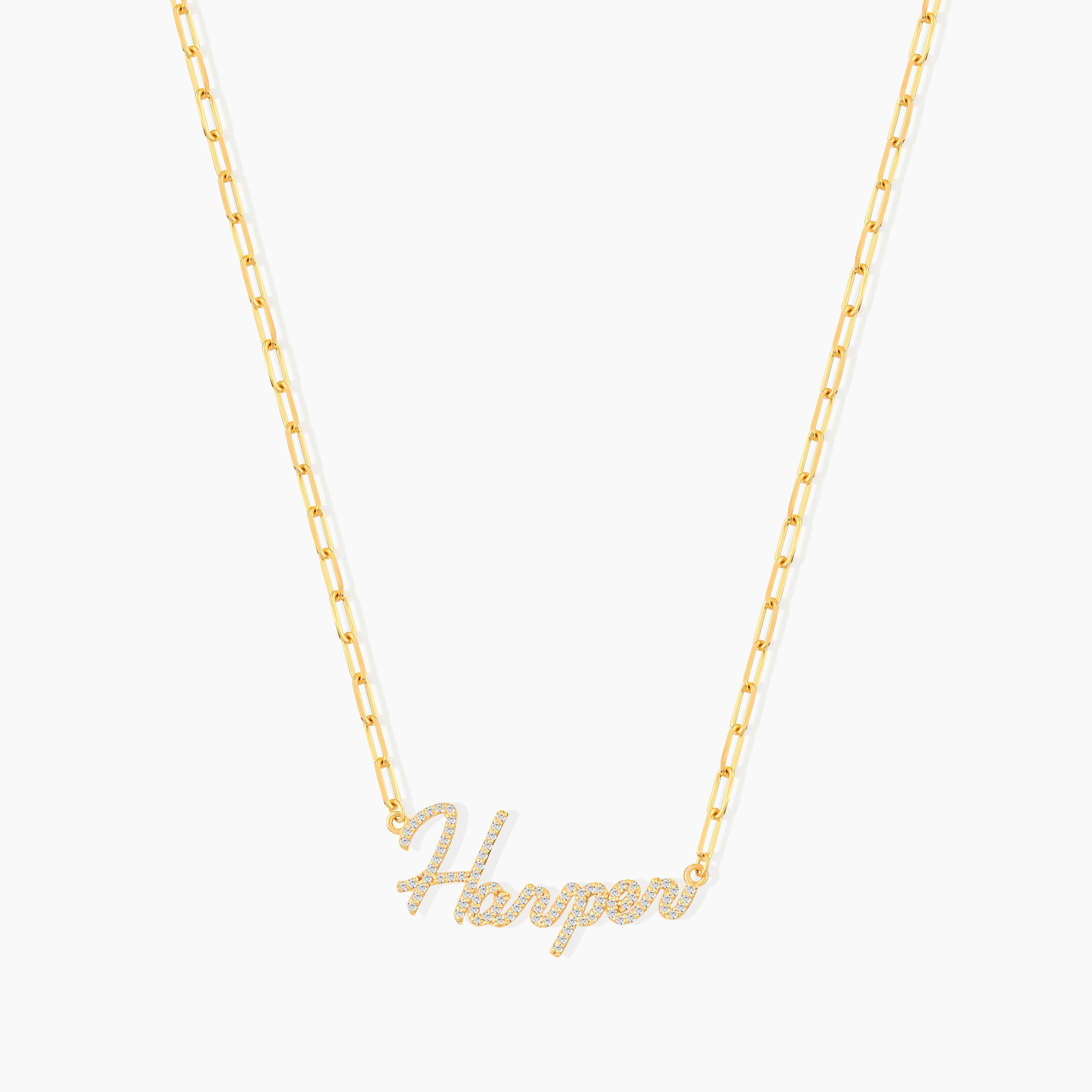 Diamond Custom Name Necklace on Paperclip Chain