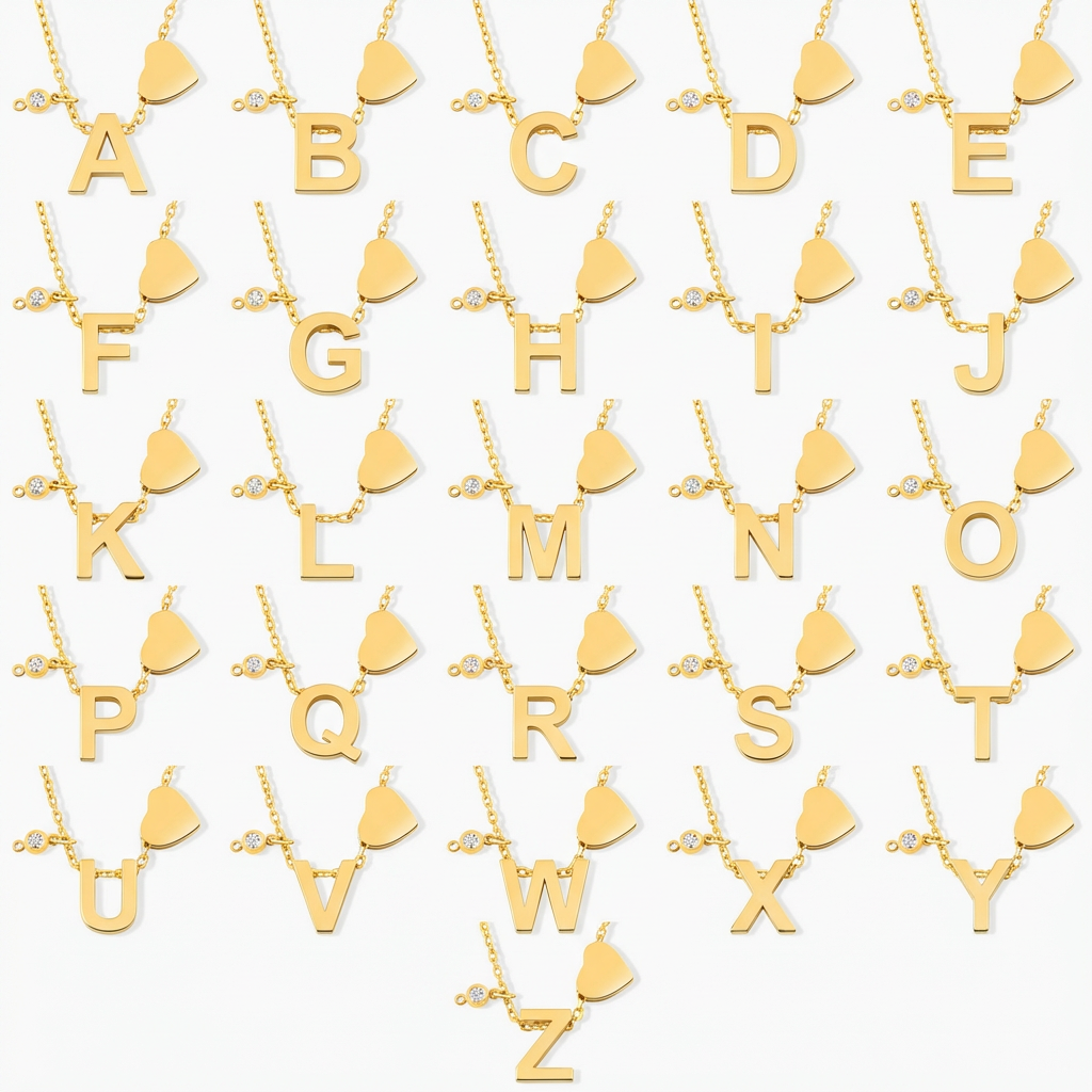 Diamond Custom Initial Necklace with Side Heart