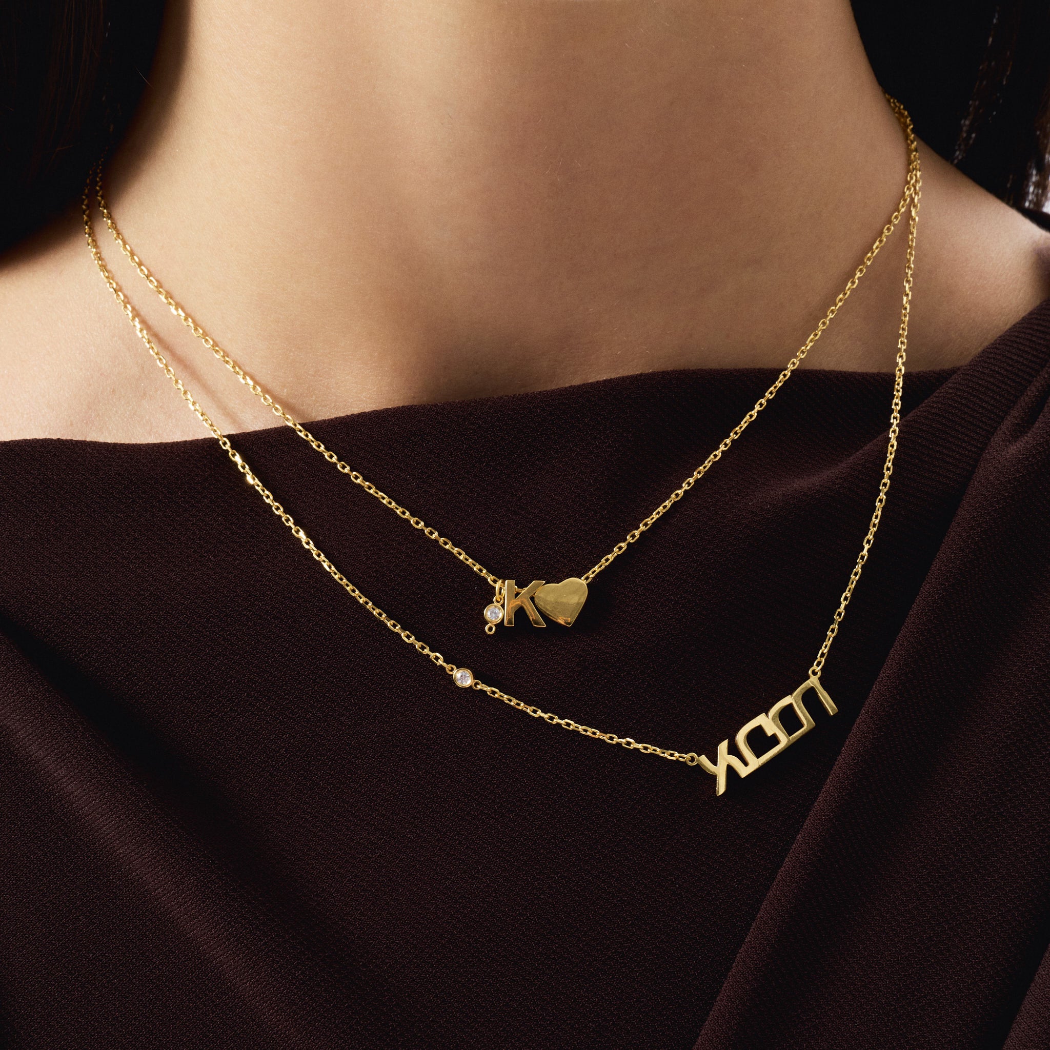 Diamond Custom Initial Necklace with Side Heart