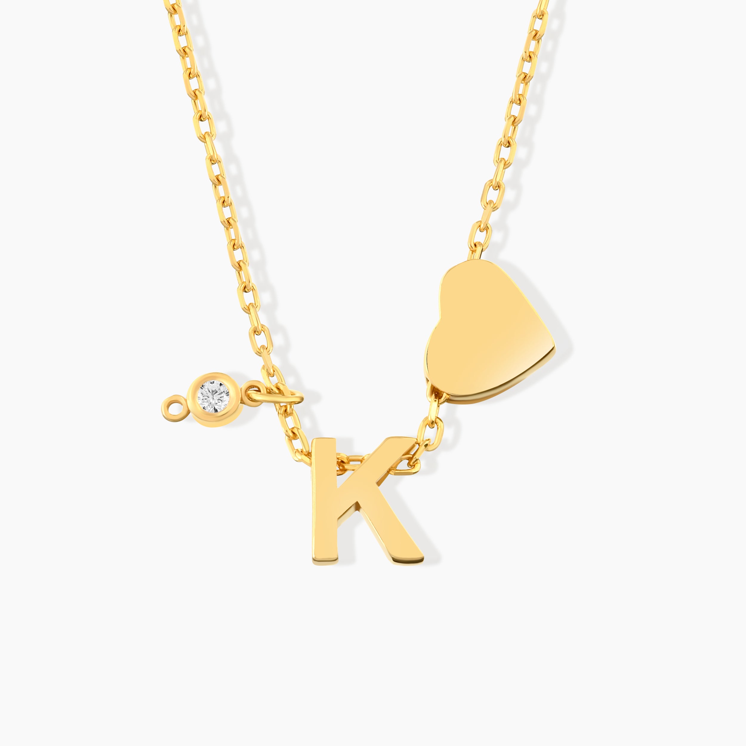 Diamond Custom Initial Necklace with Side Heart