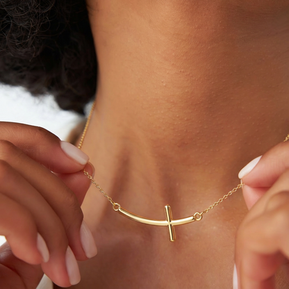 Sideways Curved Cross Necklace