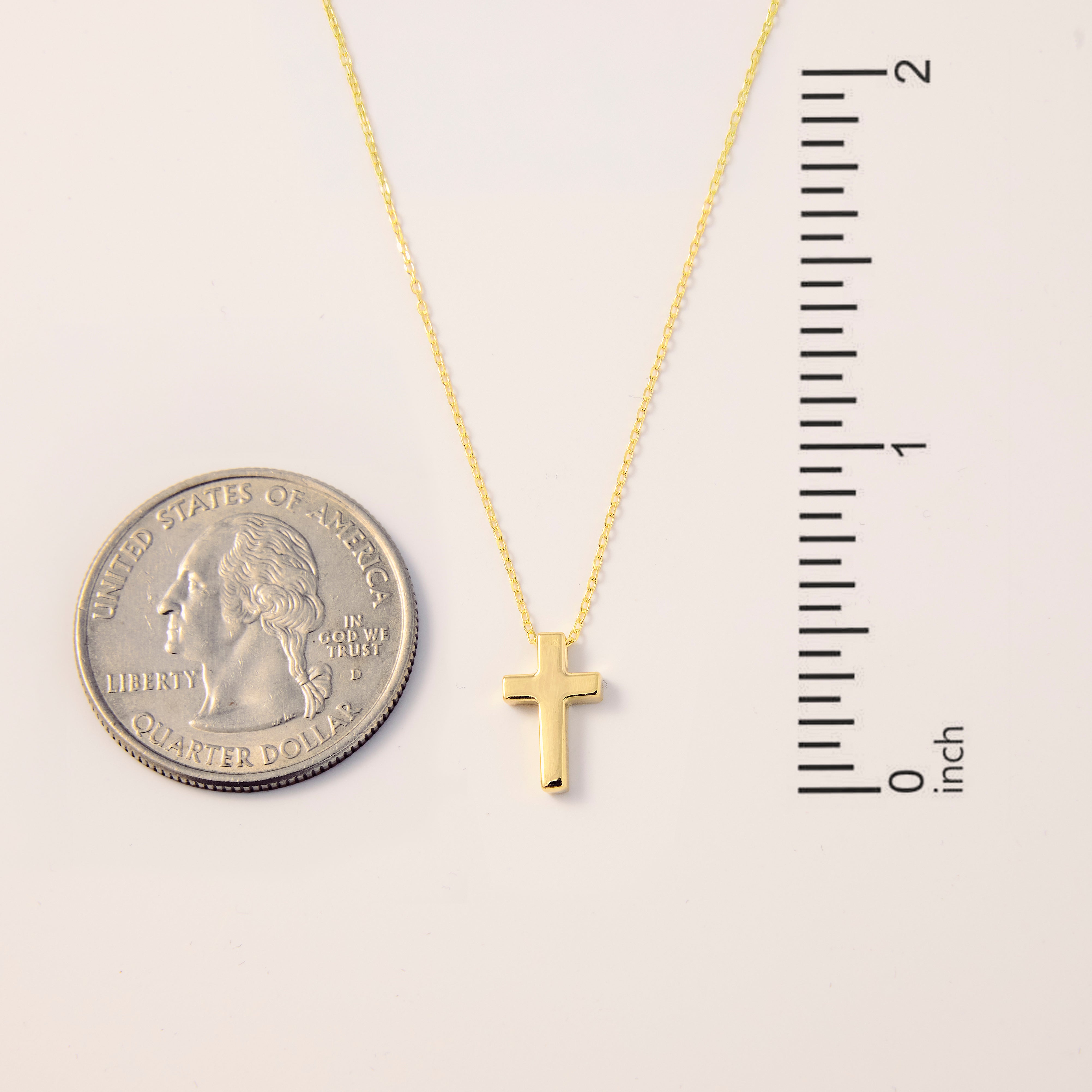 Dainty Small Cross Necklace in 10k Solid Gold, Women by GELIN