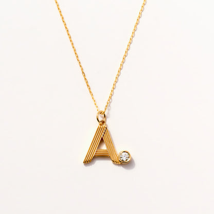 Textured Block Initial Necklace in 14K Solid Gold