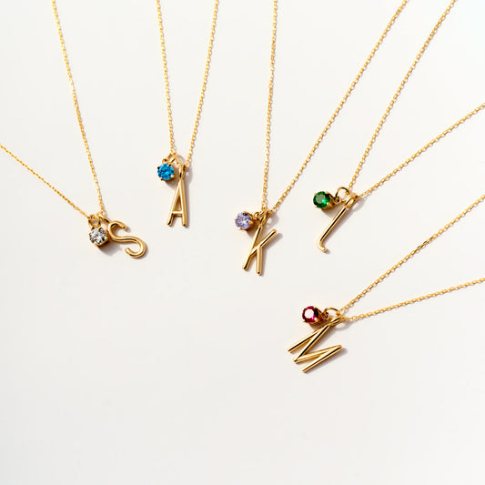 Birthstone Initial Necklace