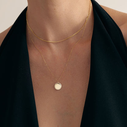 Diamond Engravable Disc Necklace in 14K Solid Gold