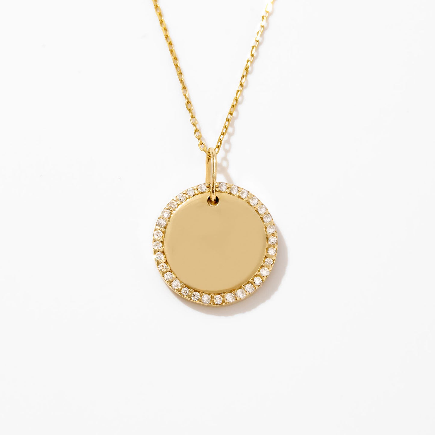 Diamond Engravable Disc Necklace in 14K Solid Gold