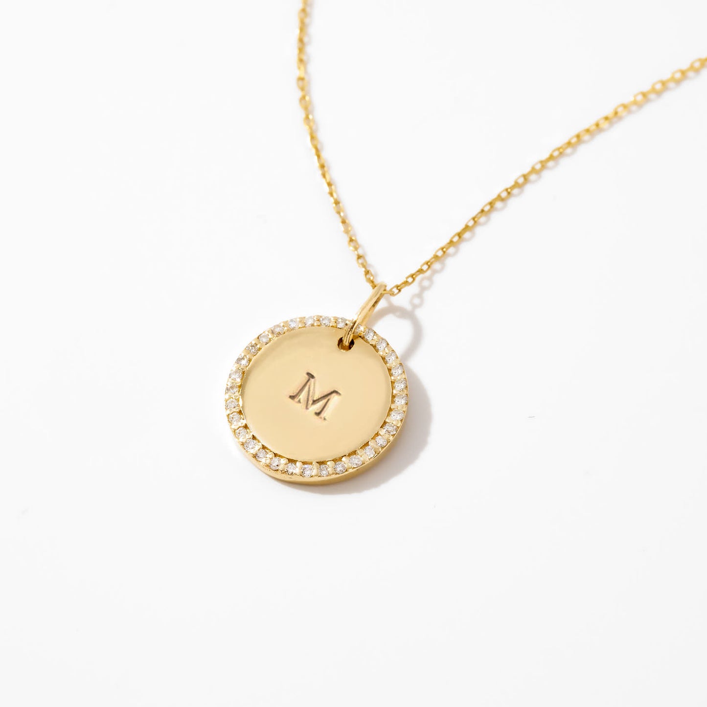 Diamond Engravable Disc Necklace in 14K Solid Gold