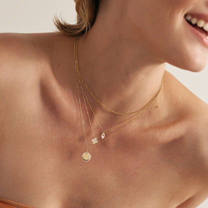 Diamond Engravable Disc Necklace in 14K Solid Gold