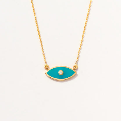 Diamond Enamel Evil Eye Necklace in 14K Solid Gold