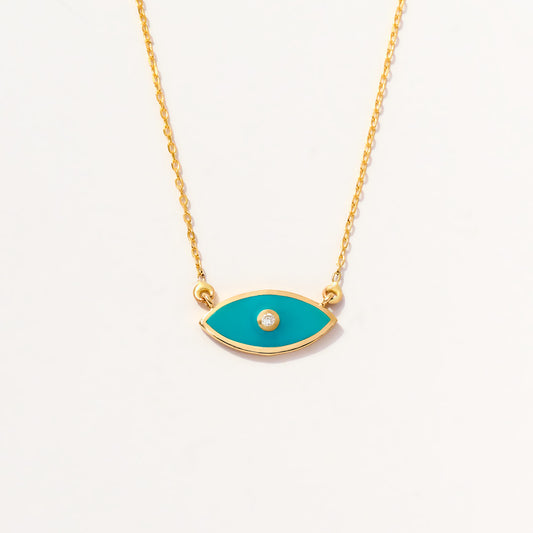 Collier Evil Eye en or massif 14 carats avec diamants et émail