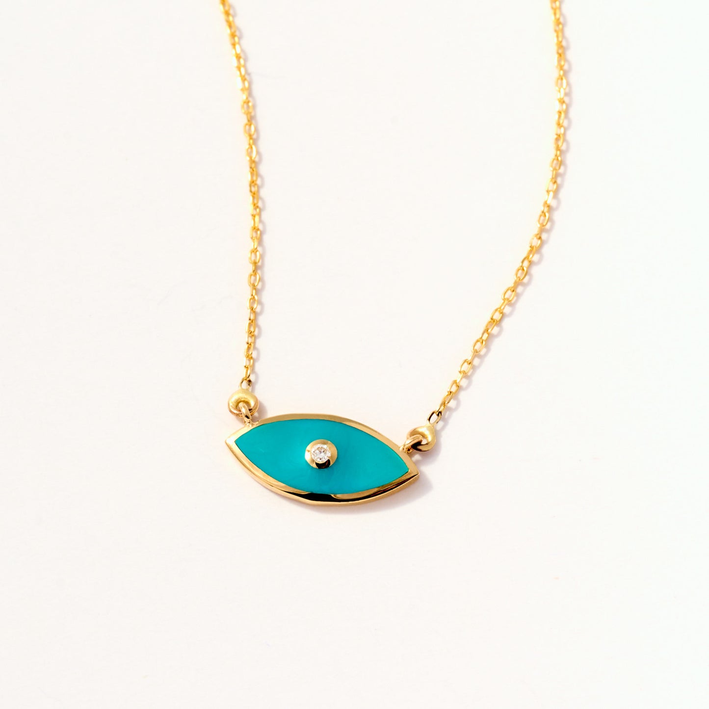 Diamond Enamel Evil Eye Necklace in 14K Solid Gold