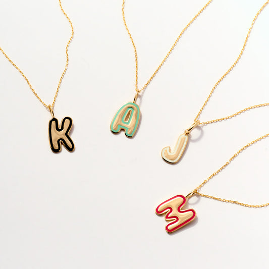 Enamel Bubble Initial Necklace