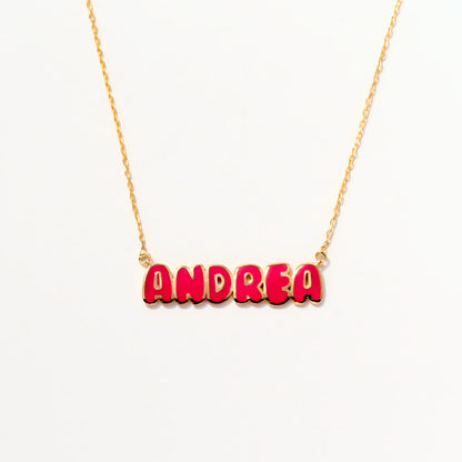 Custom Enamel Bubble Name Necklace in 14K Solid Gold