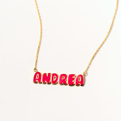 Custom Enamel Bubble Name Necklace in 14K Solid Gold