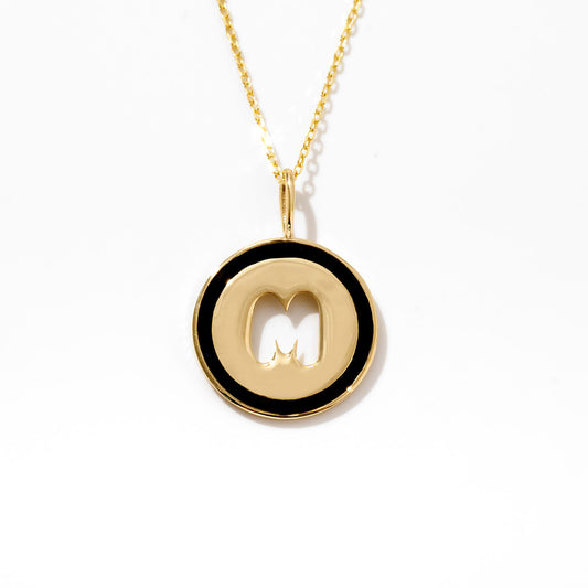 Engraved Enamel Medallion Necklace in 14K Solid Gold