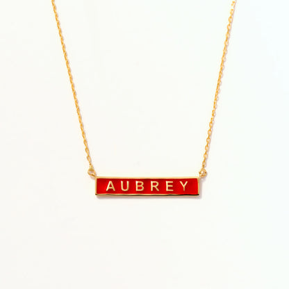 Enamel Name Bar Necklace in 14K Solid Gold