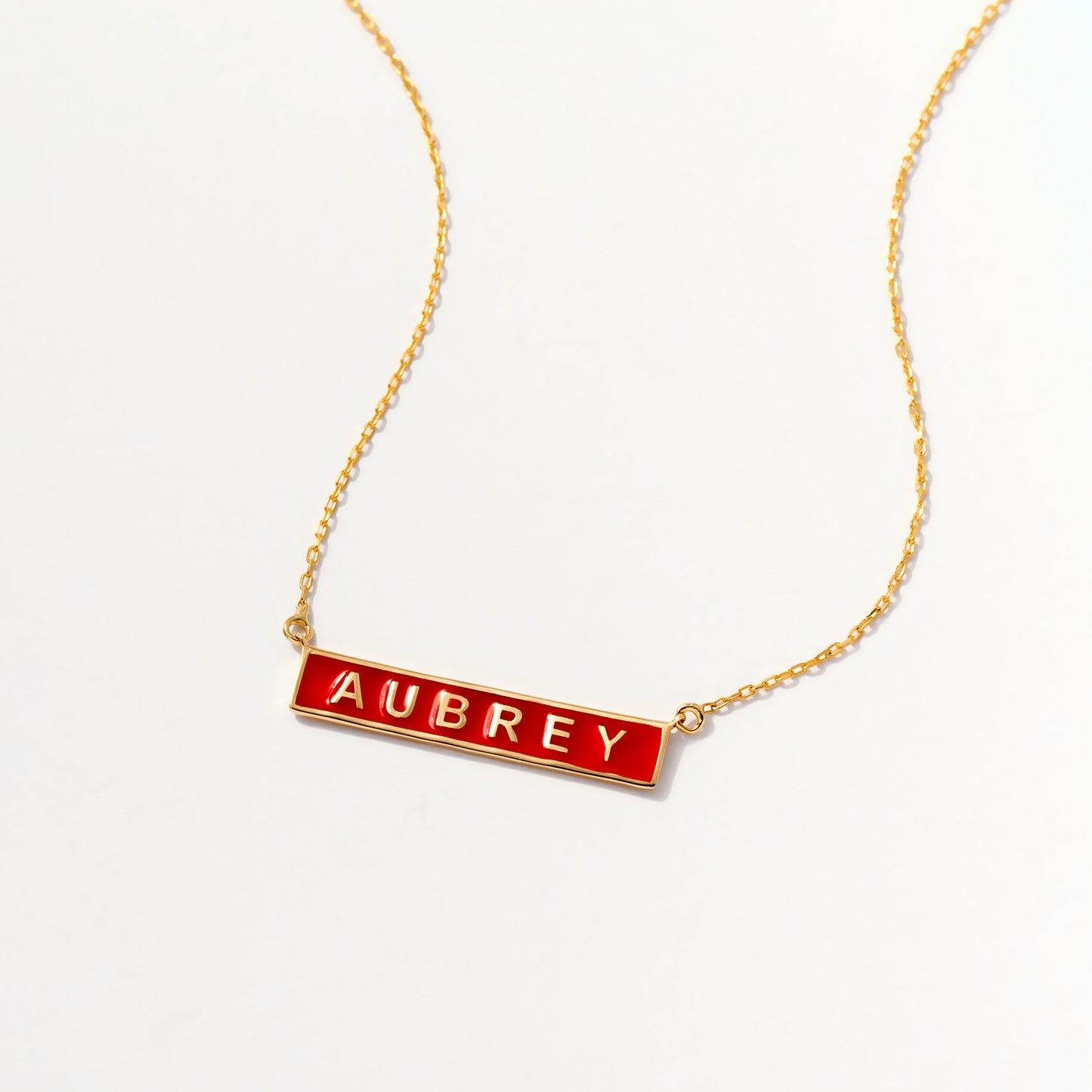 Enamel Name Bar Necklace in 14K Solid Gold