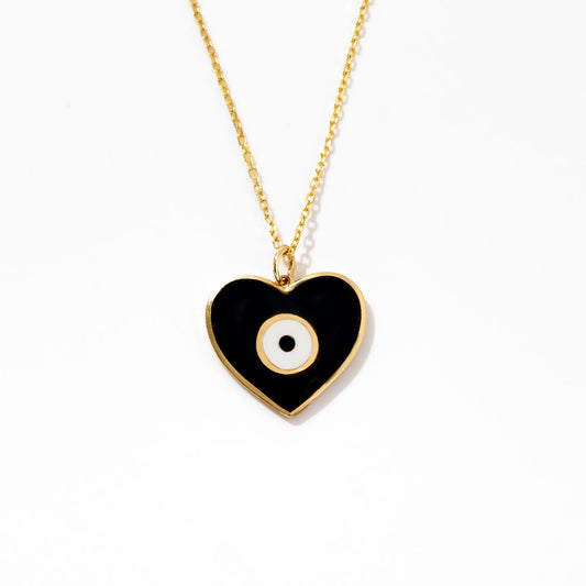 Enamel Evil Eye Heart Necklace in 14K Solid Gold