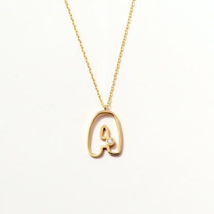 Collier Initiale Bulle Diamant en Or Massif 14K