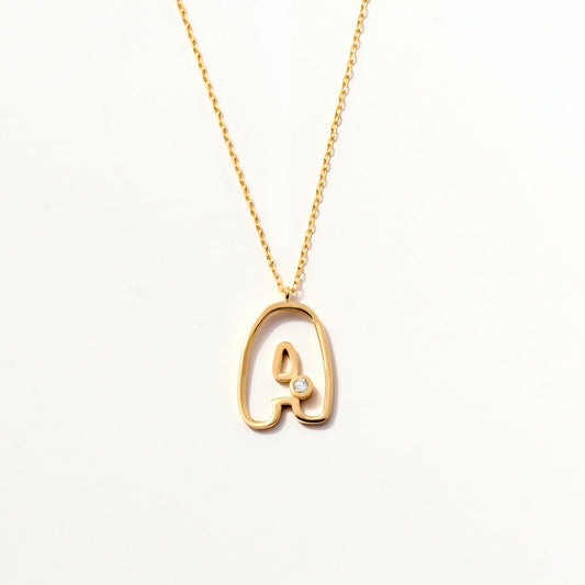 Collier Initiale Bulle Diamant en Or Massif 14K